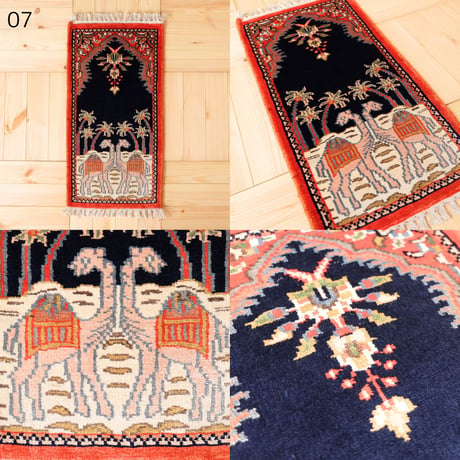 手織り絨毯 インド シルク 30x60~70cm 07～11