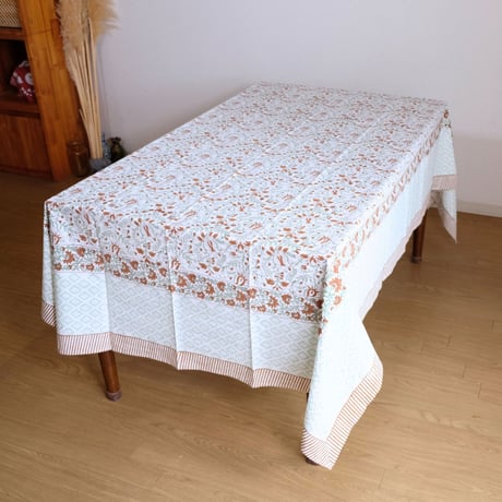 マルチクロス　約152×228㎝　インド綿　ブロックプリント　グリーンプラント