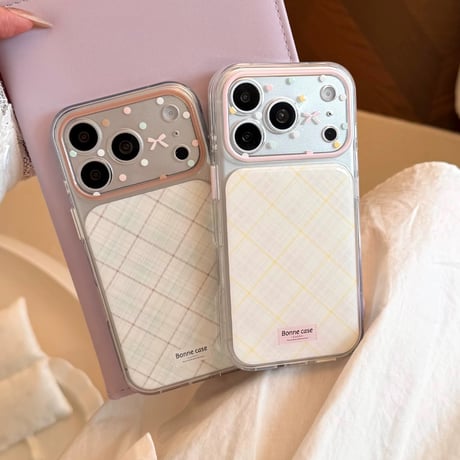淡色♡チェックiPhoneケース