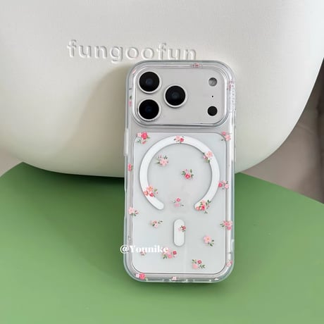 小花柄MagSafクリアiPhoneケース