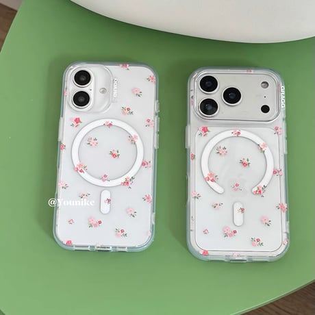 小花柄MagSafクリアiPhoneケース