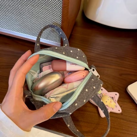 ミニバッグ風スタードット柄ポーチ