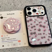 レオパードリボン柄グリップ付きiPhoneケース