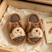 ペアルック♥男女兼用♥たれみみわんこチェック柄スリッパ/ルームシューズ