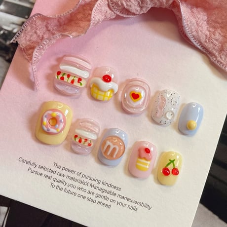 pop food colorful 🍰🍩🍒 ネイルチップ