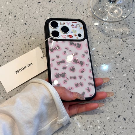 レオパードリボン柄グリップ付きiPhoneケース