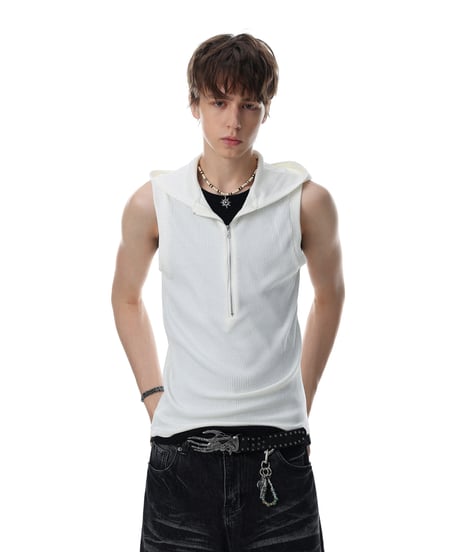 LUXRIB SLEEVELESS HOODIE /2color