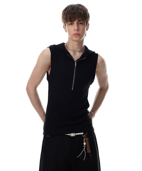 LUXRIB SLEEVELESS HOODIE /2color