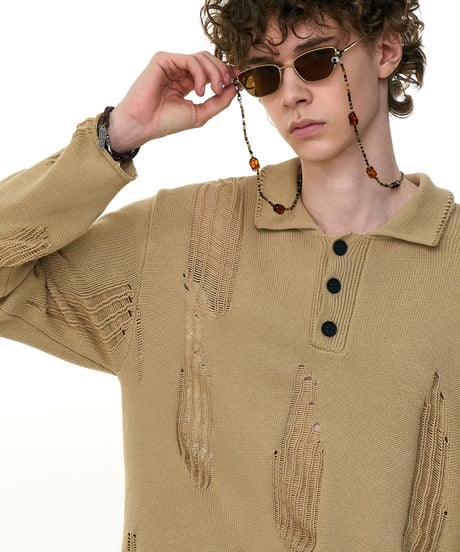 DISTRESS POLO KNIT /2color