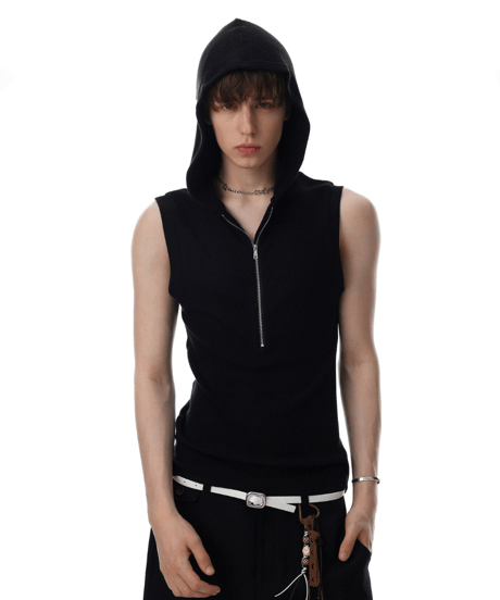 LUXRIB SLEEVELESS HOODIE /2color