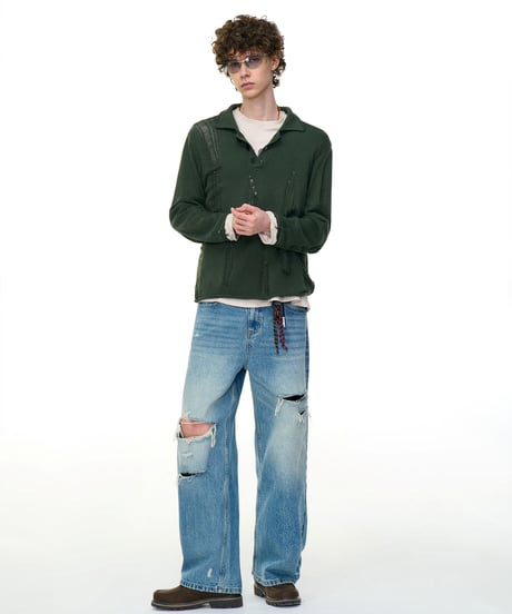 DISTRESS POLO KNIT /2color