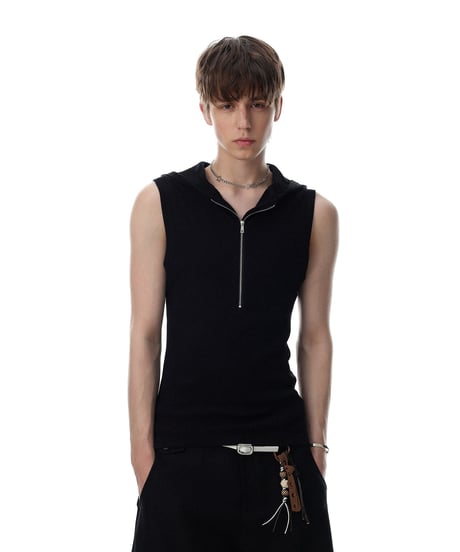 LUXRIB SLEEVELESS HOODIE /2color
