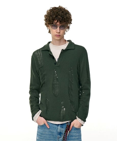 DISTRESS POLO KNIT /2color