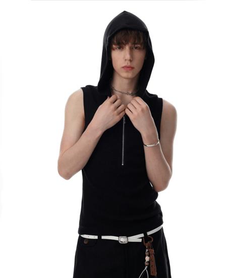 LUXRIB SLEEVELESS HOODIE /2color