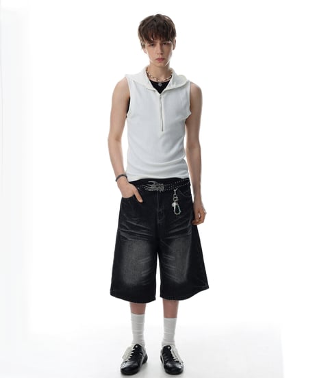 LUXRIB SLEEVELESS HOODIE /2color