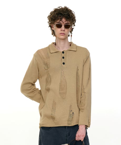 DISTRESS POLO KNIT /2color