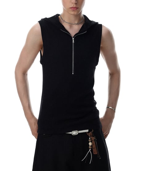 LUXRIB SLEEVELESS HOODIE /2color