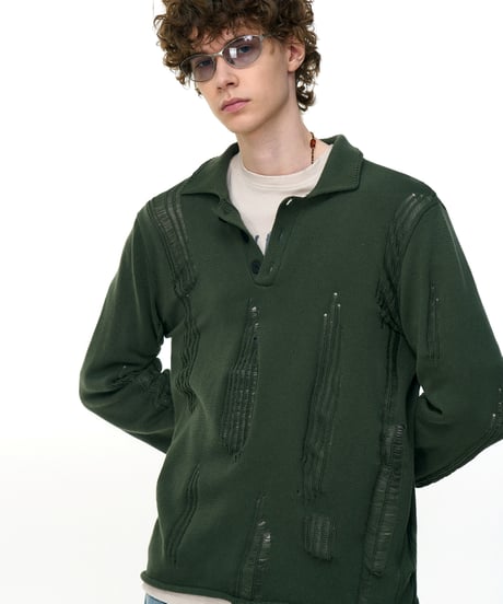 DISTRESS POLO KNIT /2color