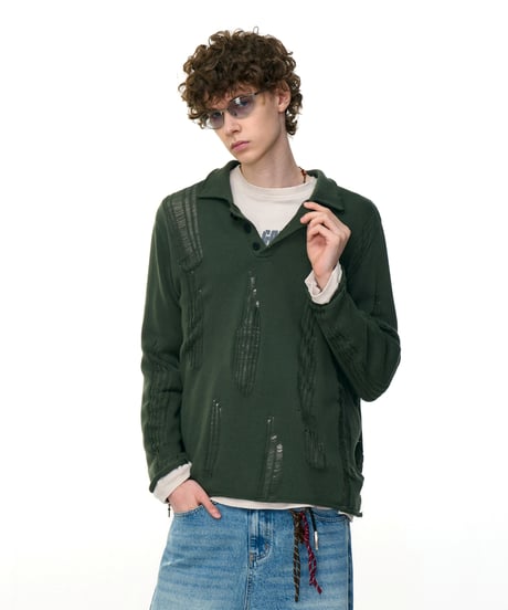 DISTRESS POLO KNIT /2color
