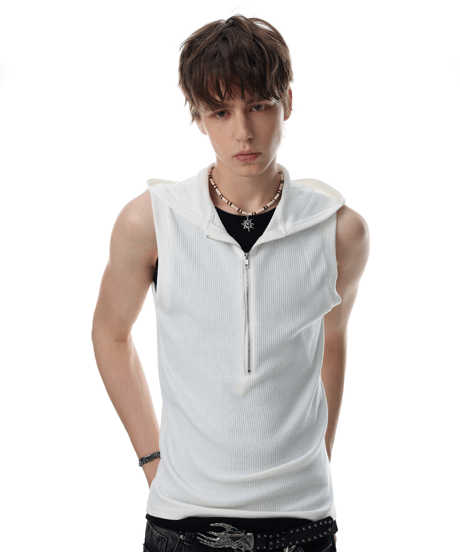 LUXRIB SLEEVELESS HOODIE /2color