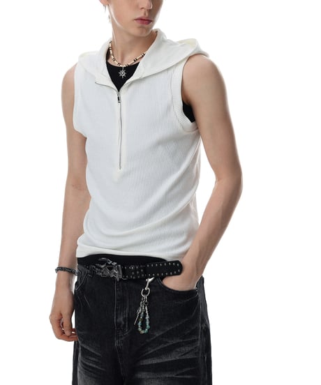 LUXRIB SLEEVELESS HOODIE /2color