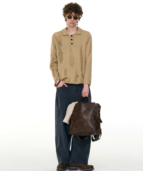 DISTRESS POLO KNIT /2color