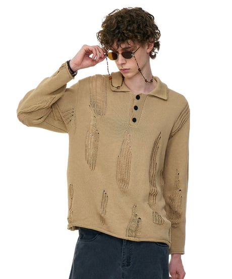 DISTRESS POLO KNIT /2color