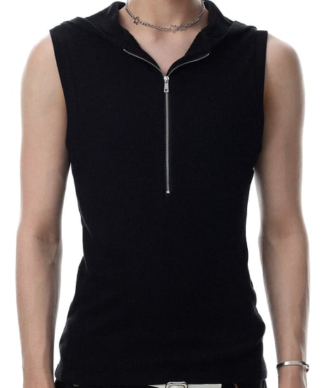 LUXRIB SLEEVELESS HOODIE /2color