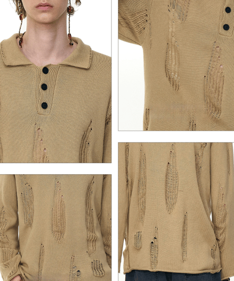 DISTRESS POLO KNIT /2color