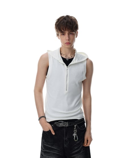LUXRIB SLEEVELESS HOODIE /2color