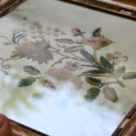 フランス 19世紀 シルクの花の刺繍絵
