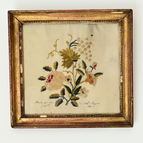フランス 19世紀 シルクの花の刺繍絵