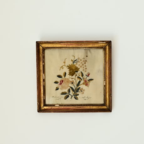 フランス 19世紀 シルクの花の刺繍絵