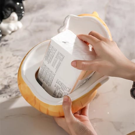 猫型陶器ティッシュケース ハチワレ/茶トラ