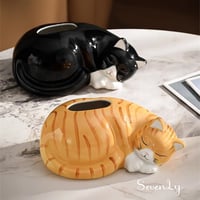 猫型陶器ティッシュケース ハチワレ/茶トラ