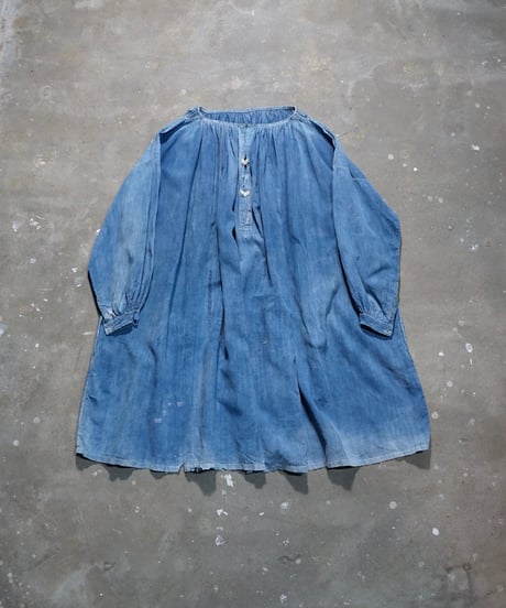 ~1920s French indigo linen maquignon smock