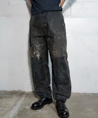 1970s French black moleskin painted work pants