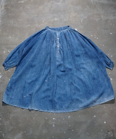 ~1920s French indigo linen maquignon smock