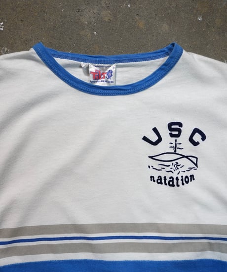 1980~90s French flock print ringer T shirt
