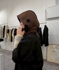 MARGE "Wool cashmere flower motif hooded scarf"  brown