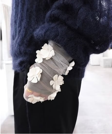 MARGE "Tulle flower motif gloves" off white