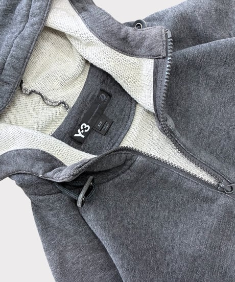 Y-3 mock-neck grey cotton hoodie