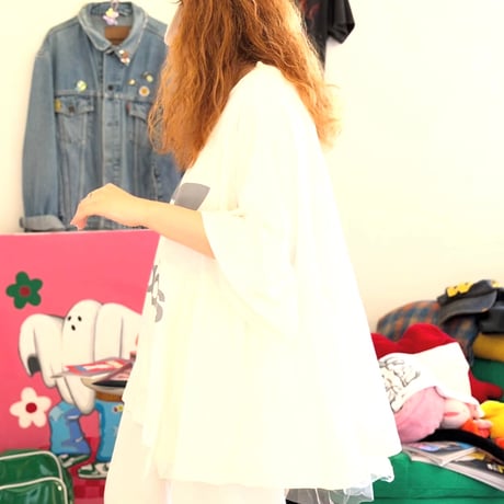 Tシャツ×シアー素材付きフレアTシャツ