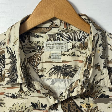 1990s BANANA REPUBLIC Safari & Travel Safari Print S/S Shirt size L