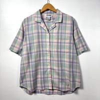 1990s ALFRED DUNNER Seersucker Plaid Open Collar Shirt size L