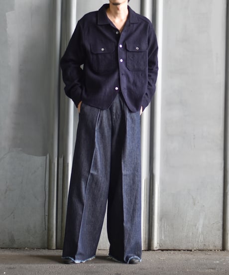 saby TUCK BAGGY TYPE 3 - Stripe Jacquard  Denim One Wash -