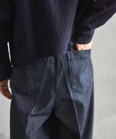 saby TUCK BAGGY TYPE 3 - Stripe Jacquard  Denim One Wash -