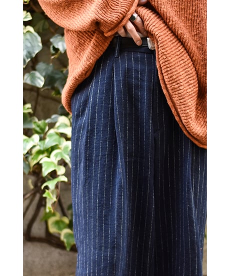 yose cotton linen 2tuck slacks-stripe