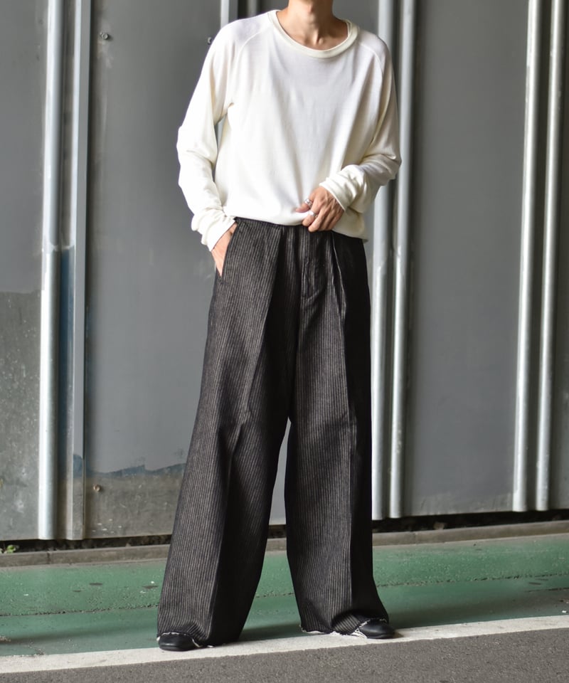 saby TUCK BAGGY TYPE 3 - Stripe Jacquard Denim