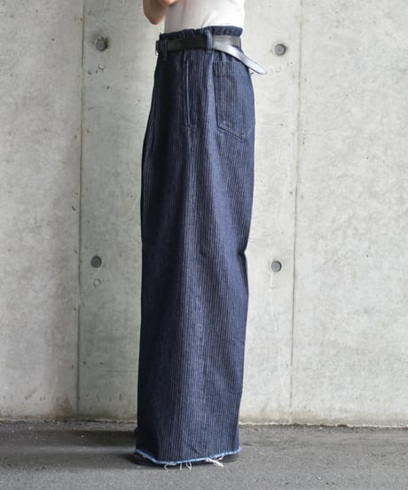 saby TUCK BAGGY TYPE 3 - Stripe Jacquard  Denim One Wash -